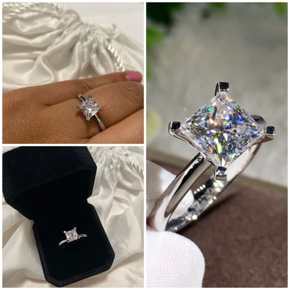 Princess Cut Solitaire Lab Created Diamond Engagement Ring size 10 - Picture 1 of 7